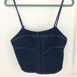 ✴️Sincerely Jules Navy Denim Corset Crop Adjustable Straps Top, SzL, NWT